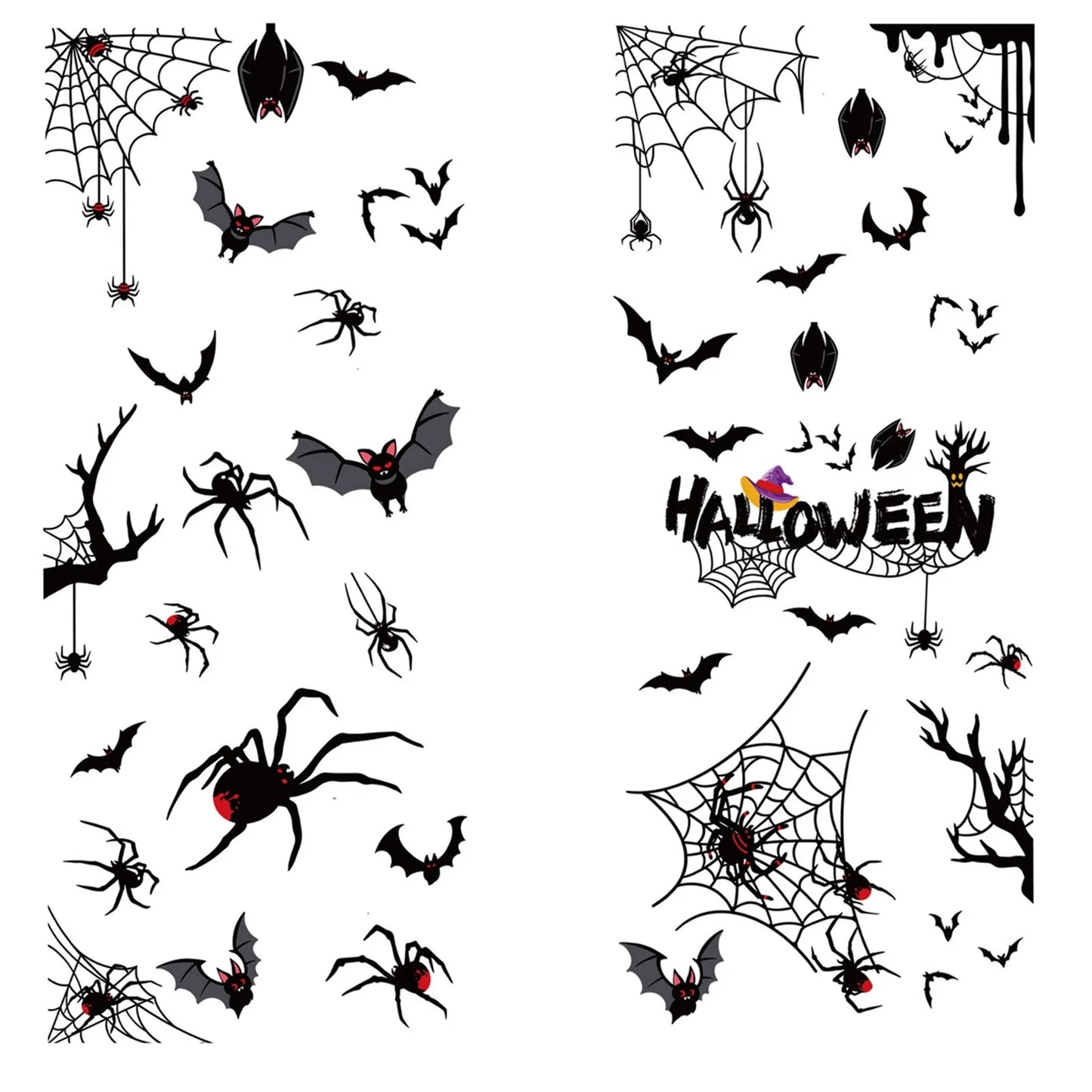 Halloween Window Clings – Witch Bat Spider Glass Decals