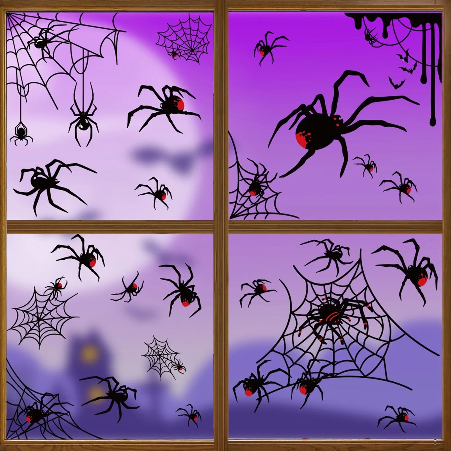 Halloween Window Clings – Witch Bat Spider Glass Decals