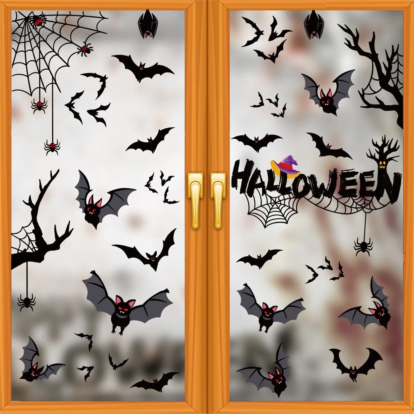 Halloween Window Clings – Witch Bat Spider Glass Decals