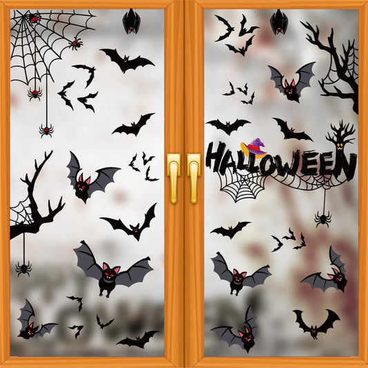 Halloween Window Clings – Witch Bat Spider Glass Decals