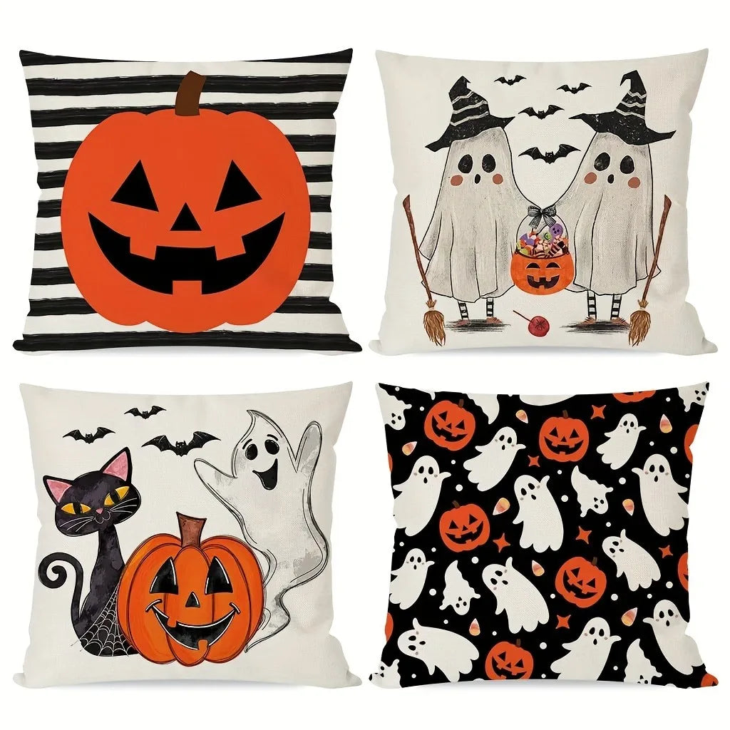 Halloween Pillow Covers – Pumpkin Ghost Cat Cushion Covers