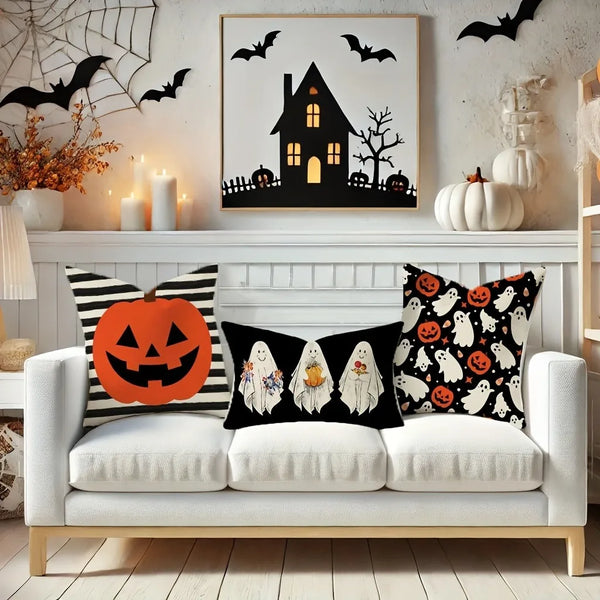Halloween Pillow Covers – Pumpkin Ghost Cat Cushion Covers