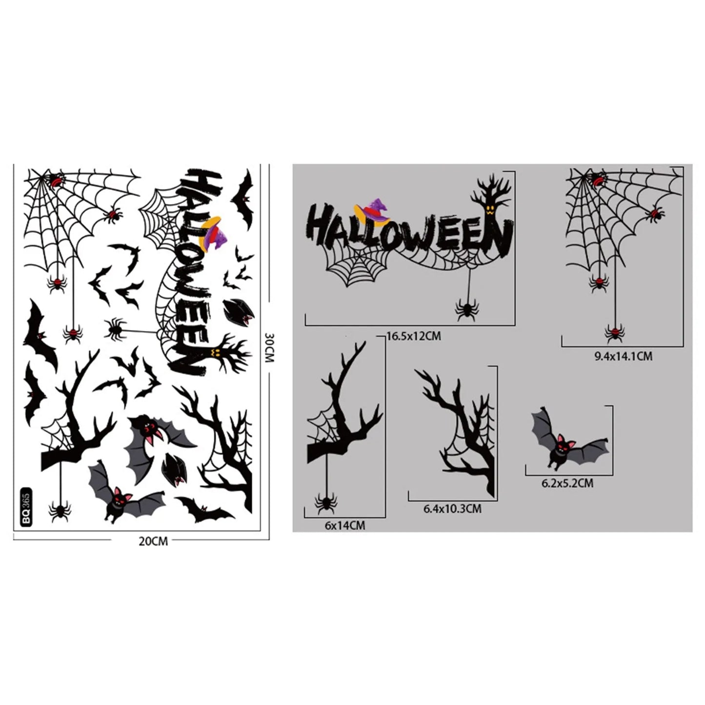 Halloween Window Clings – Witch Bat Spider Glass Decals